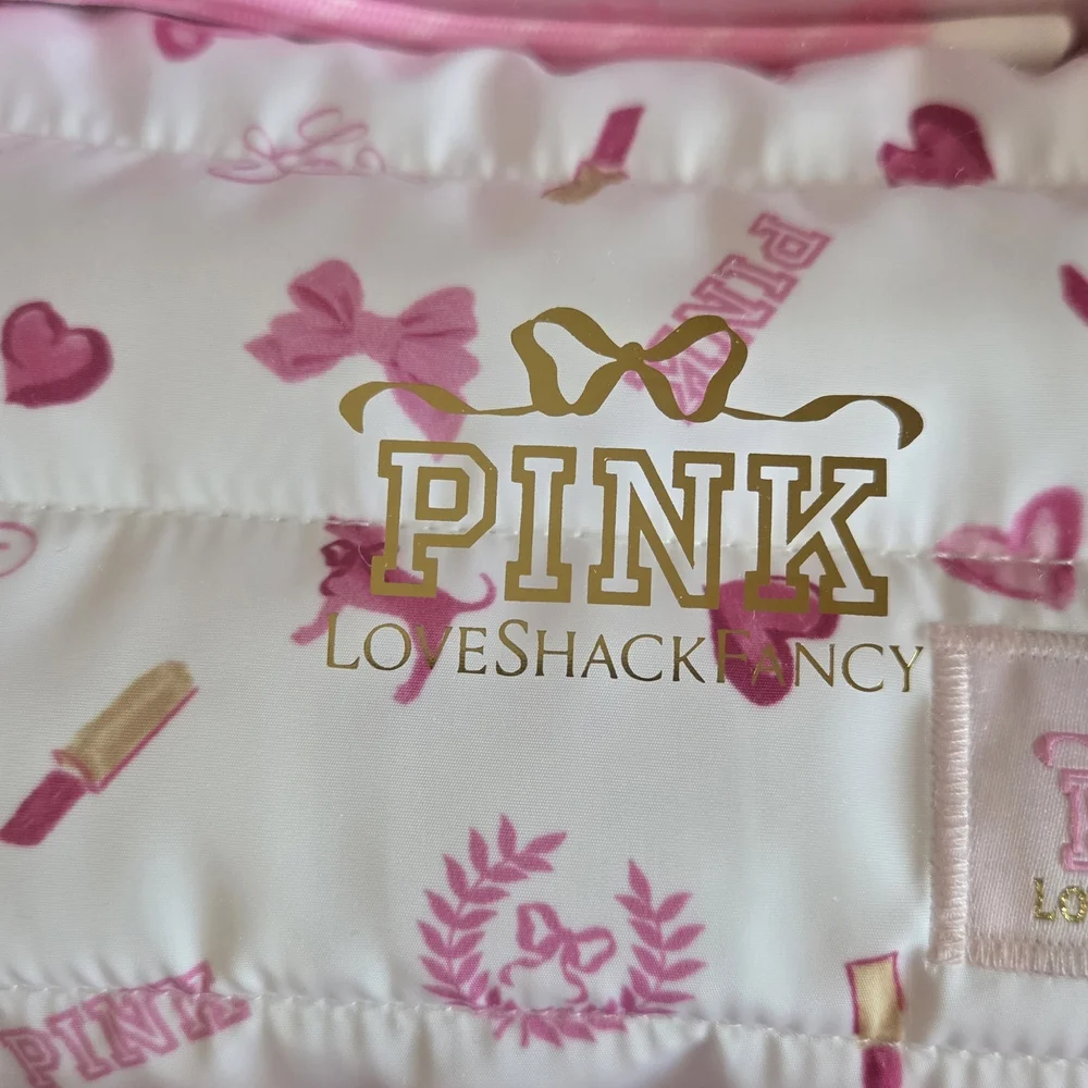 PINK Victoria's Secret Love Shack Fancy White and Pink Patterned Make Up Bag